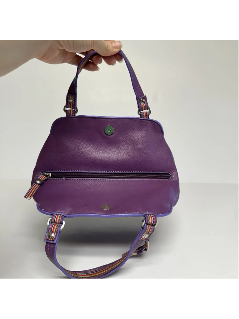Vintage Y2K Tommy Hilfiger Purple Small Handbag Satchel Rainbow Stripe